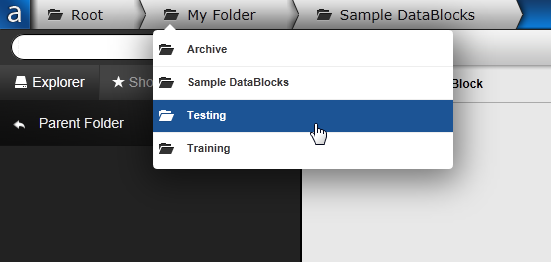 Breadcrumb trail showing subfolder list when hovering over any folder in the trail